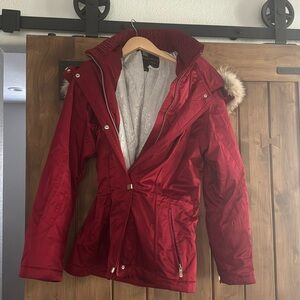 Red Coat with fur hood new without tags